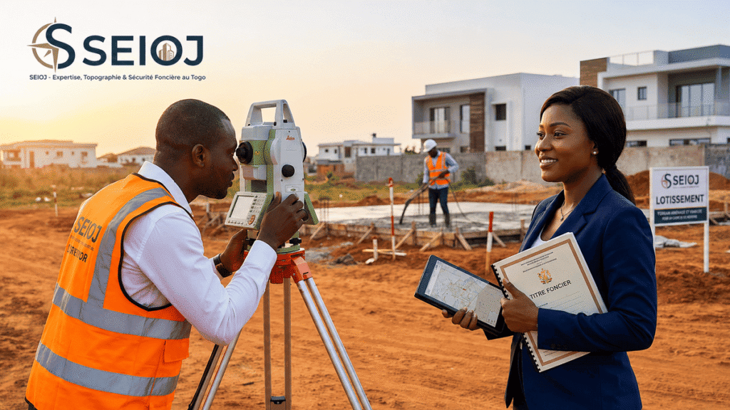 Image représentant trois agents immobiliers, entrain de réaliser des travaux de terrain